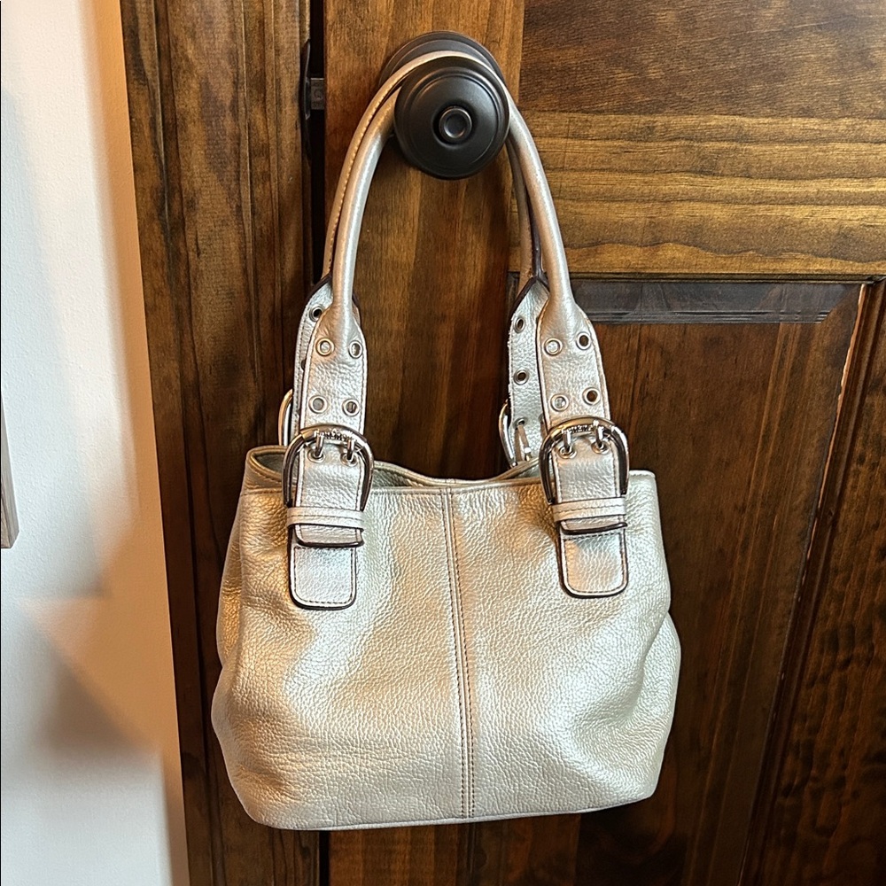 Tignanello Silver Shoulder Bag with Silver Accents